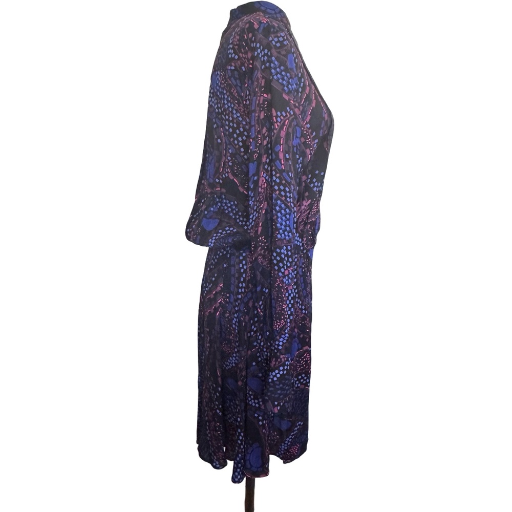 Reiss Long Sleeve Dress Button Up Black Purple Pink Viscose Size 6 - Picture 2 of 16